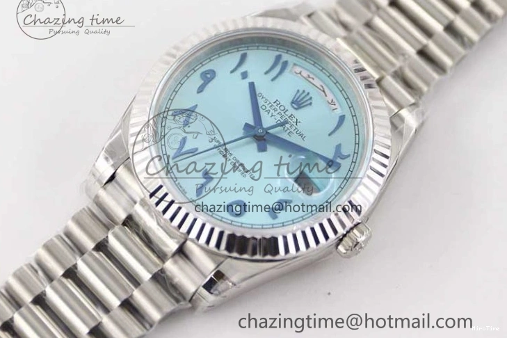 MiroTime 0329 Comfortable Day Date 40mm SS 904L Steel TWF 1:1 Best Edition Ice Blue Arabic Dial on SS Bracelet A 2357
